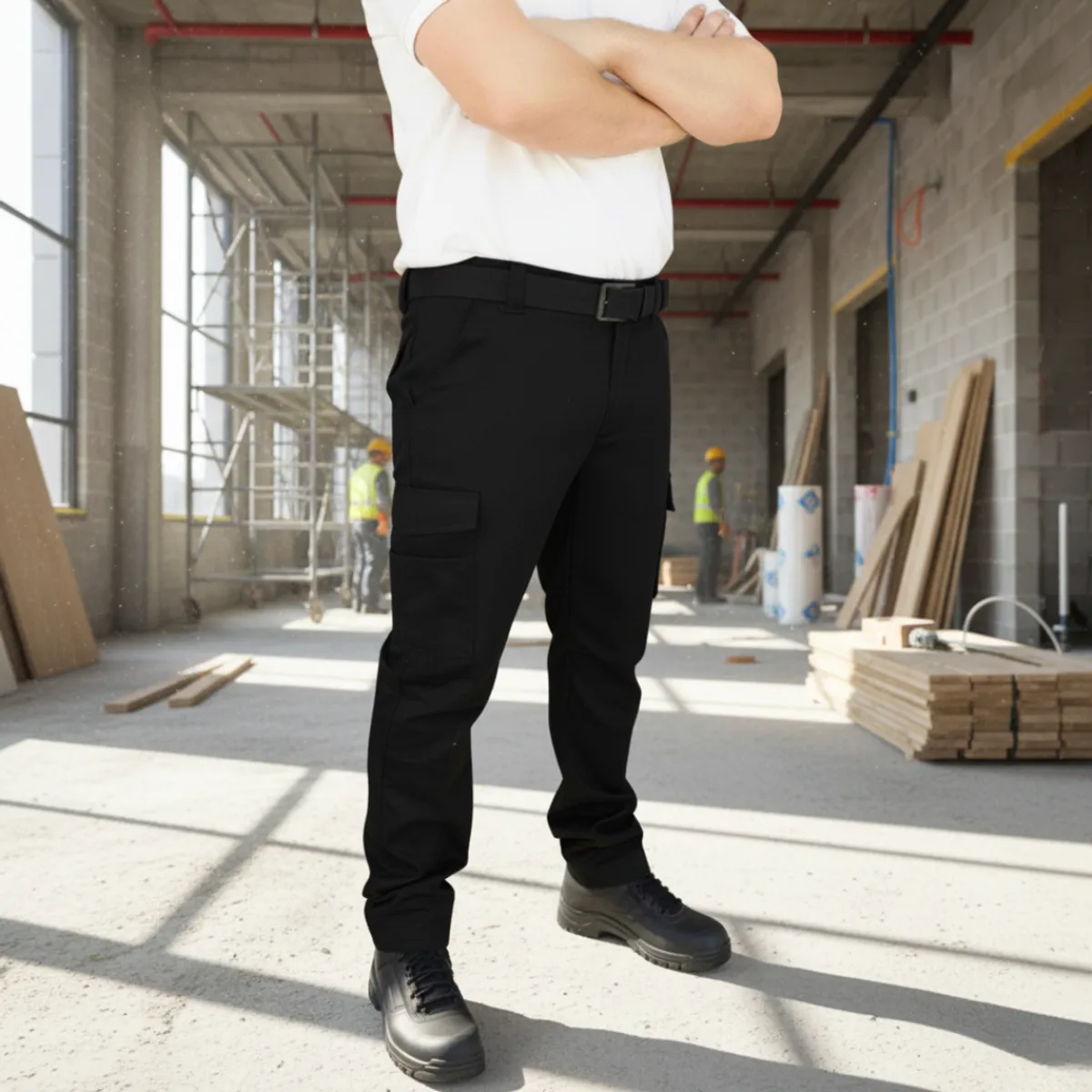 T-WORLD - Pantalón de trabajo cargo gabardina cintura elásticada