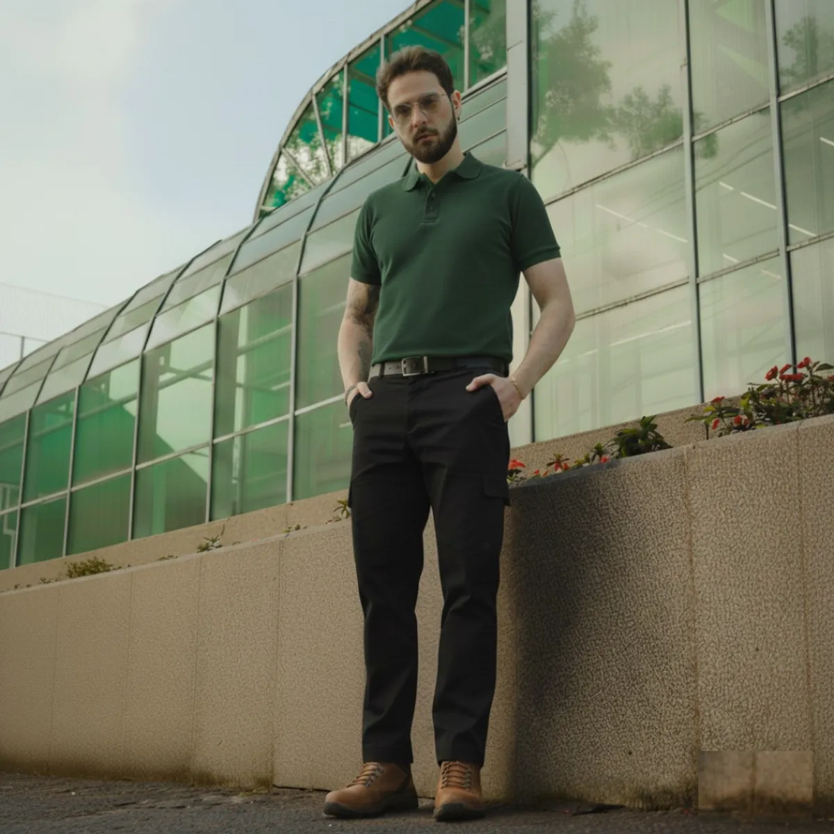 T-WORLD - Pantalón de trabajo cargo gabardina cintura elásticada