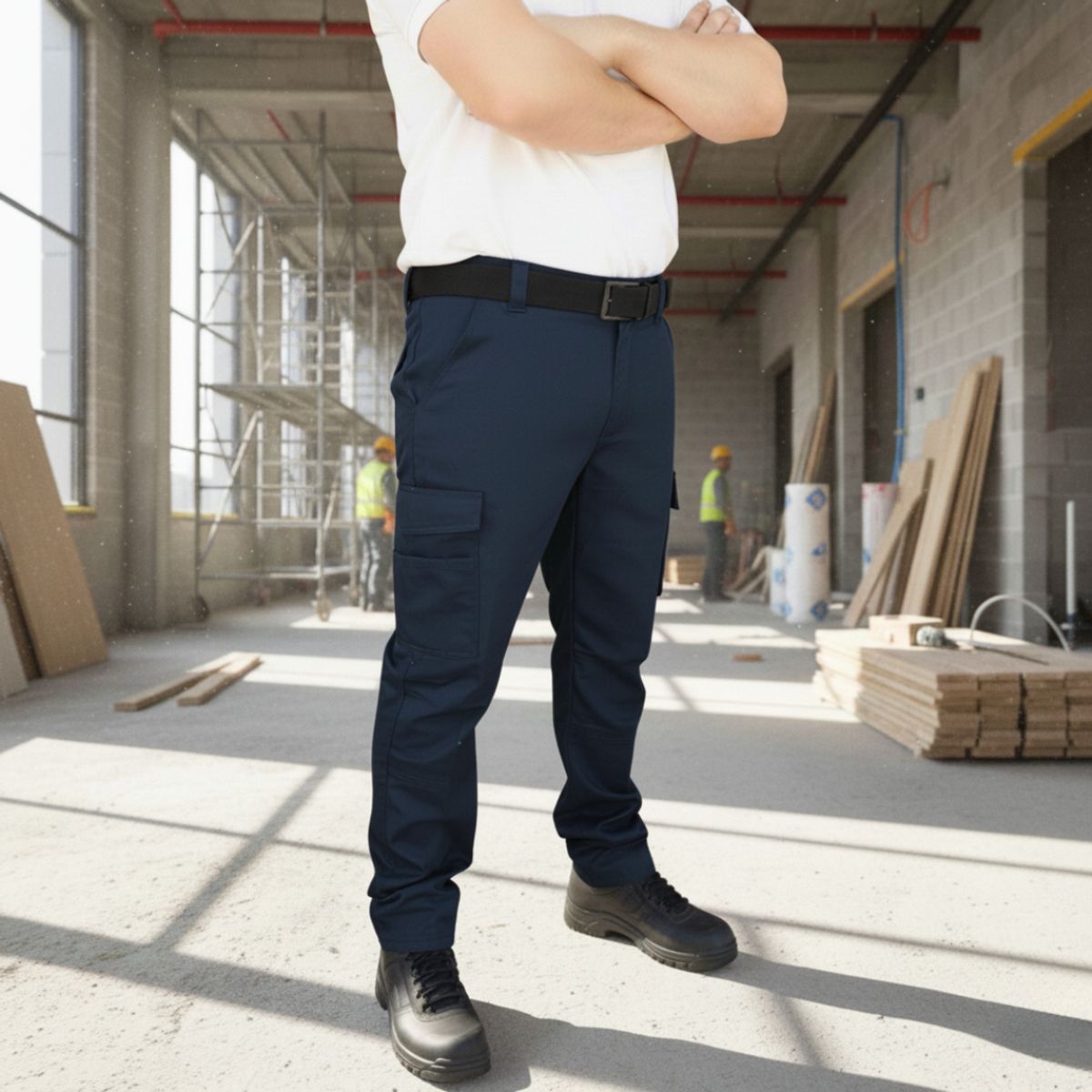 T-WORLD - Pantalón de trabajo cargo gabardina cintura elásticada