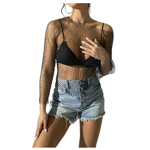 GARSIL - Polera Para Mujer Tipo Malla De Mangas Larga Con Detalles En Brillos