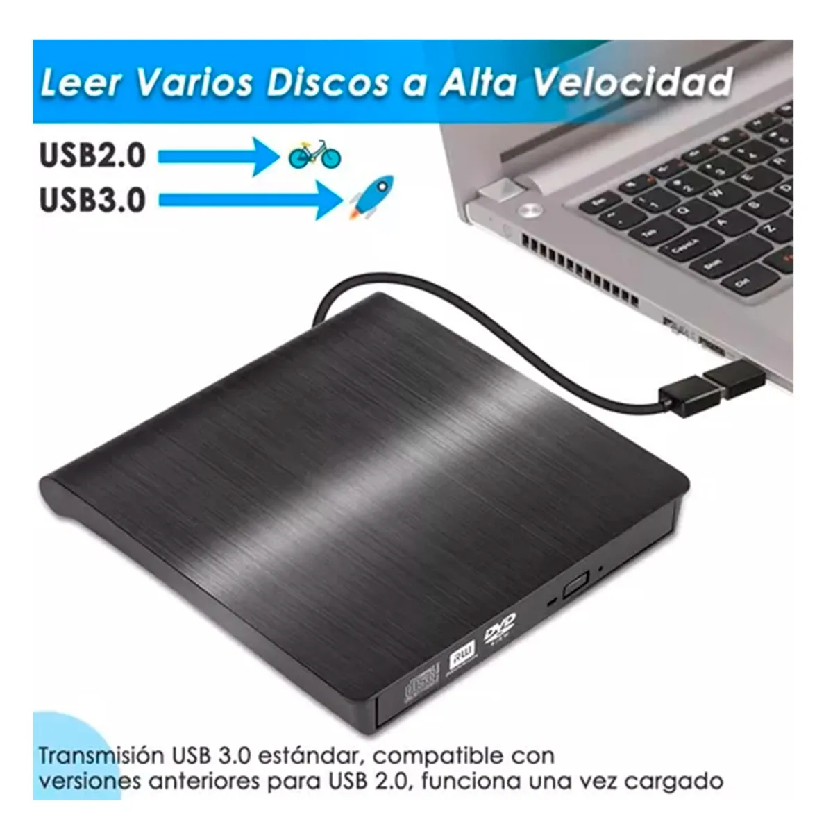 GENERICO - Grabadora Dvd Lector De Cd Externo Usb 30 Type C Quemador.
