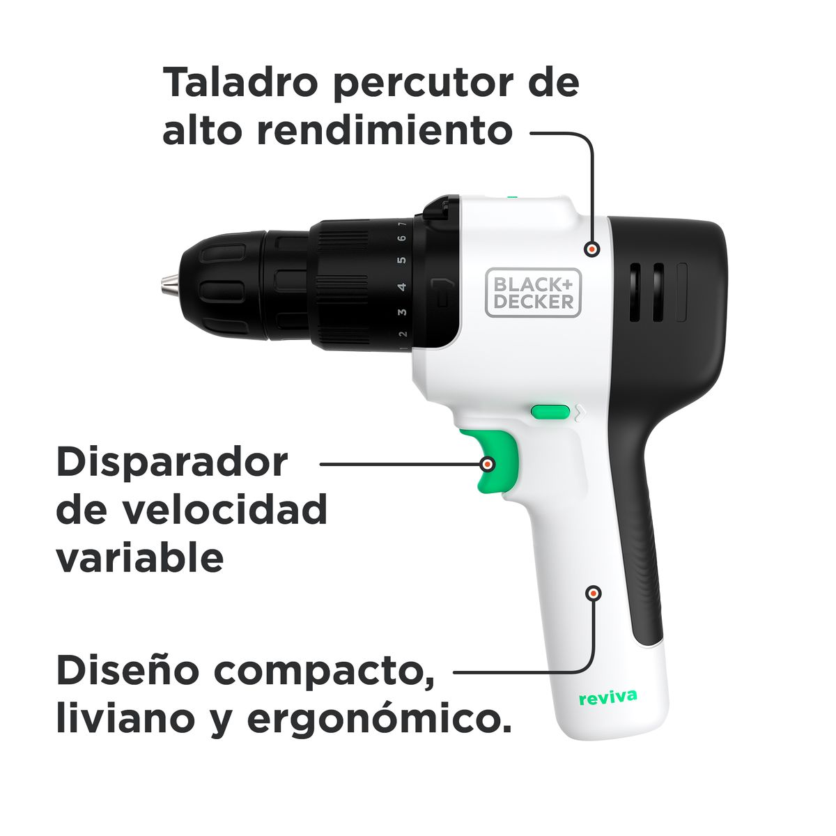 BLACK+DECKER - Taladro Percutor reviva™12V BLACK+DECKER REVHD12C-B2C