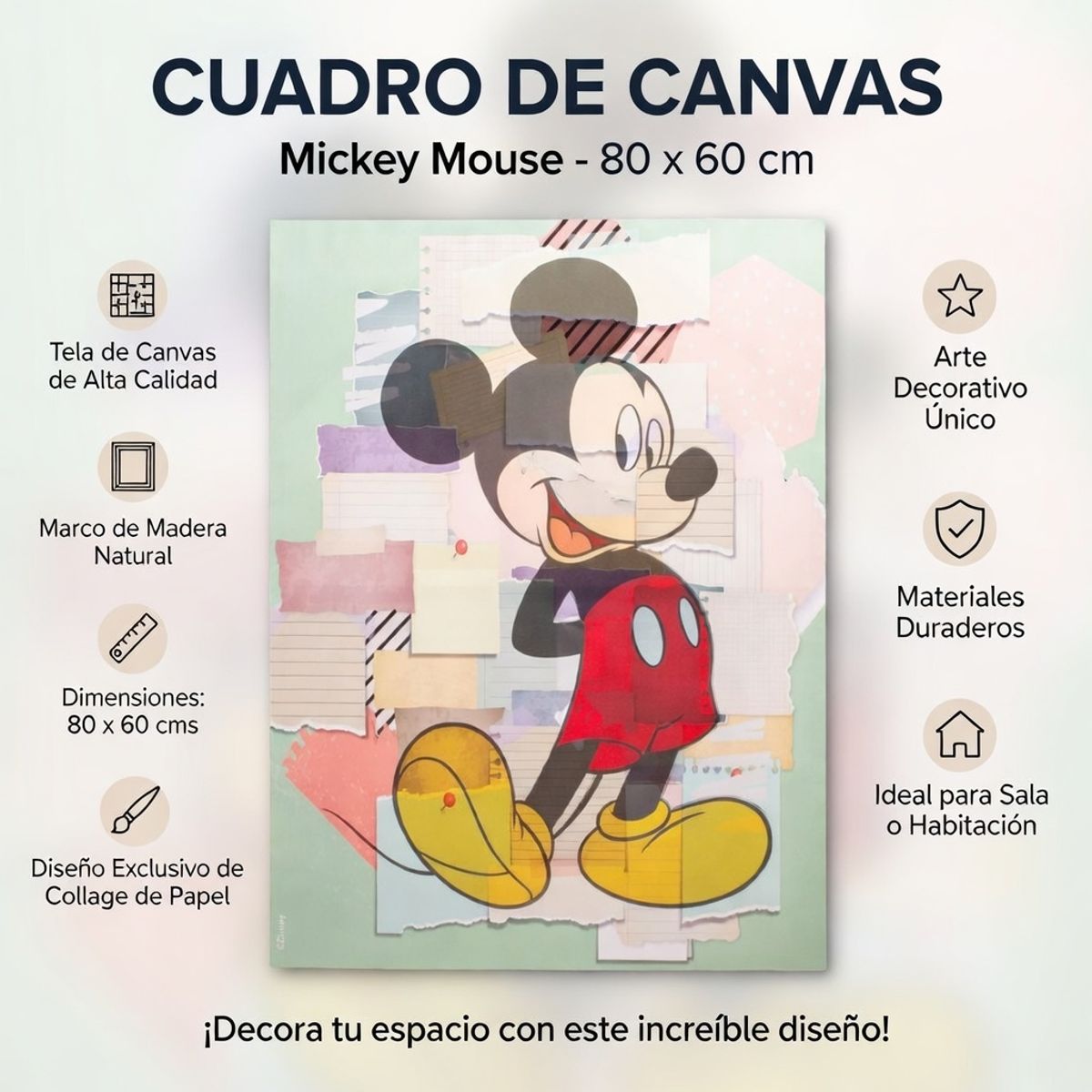 DISNEY - Cuadro Canvas Mickey 3 80 x 60 cms Disney