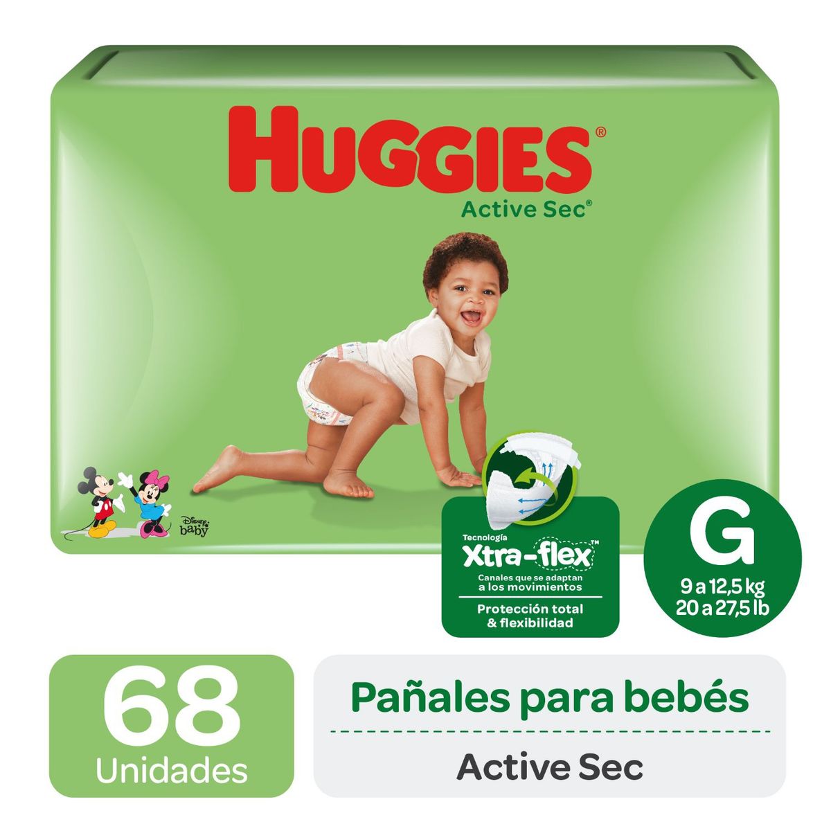 HUGGIES - Pañales Huggies Active Sec - Paq. 68 un - Talla G
