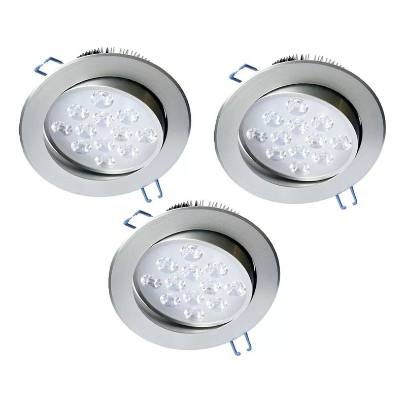 GENERICO - Pack X3 Focos Led Interior Embutido Foco Embutido Led 12w Fria