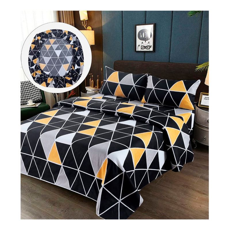 GENERICO - Sabanas Premium  Algodón 2.5 Plazas King Negro Triangulo