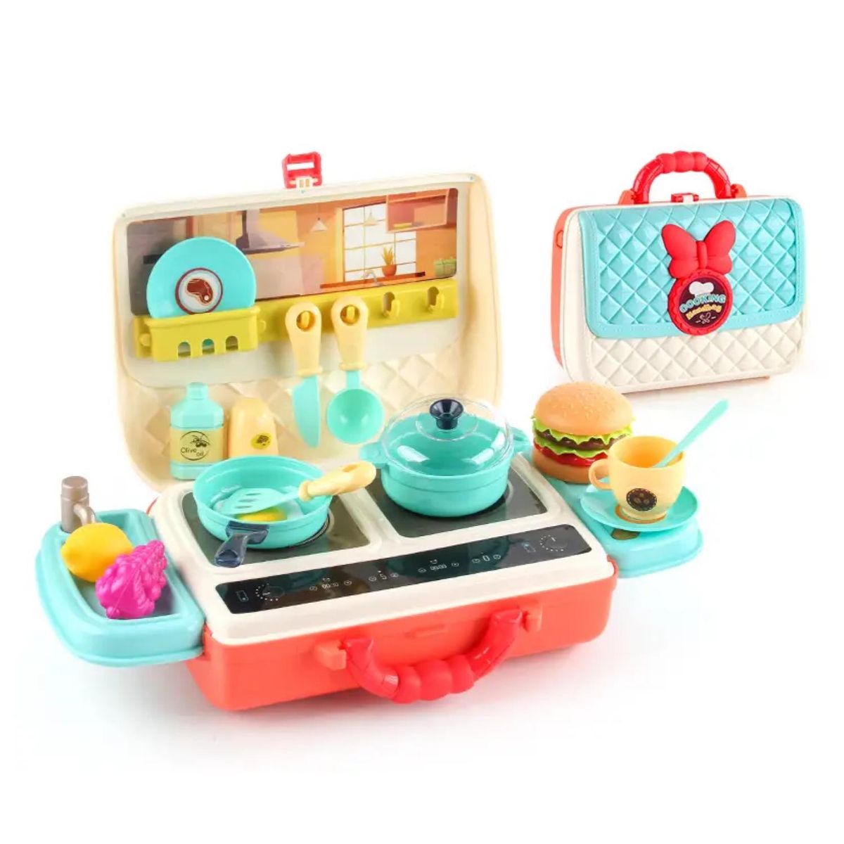 DBLUE - Juego de Cocina Transportable Tipo Cartera 2 en 1