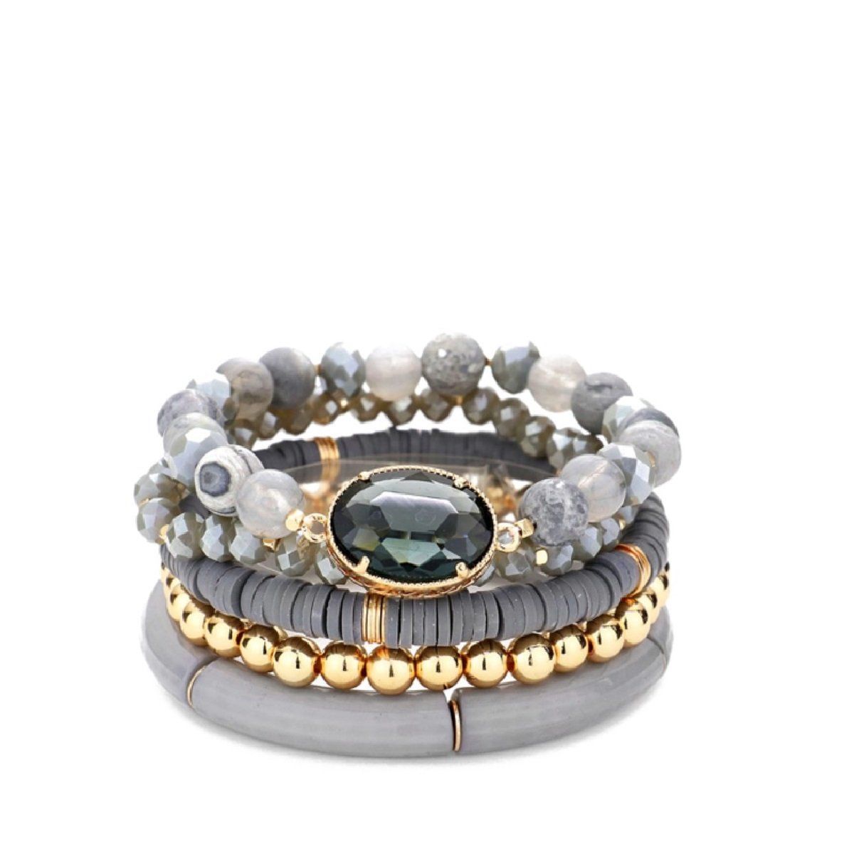 VANE COLLECTION - Pulsera para mujer stretch de 5 piezas por separado diseño victoriano cristales en tono gris