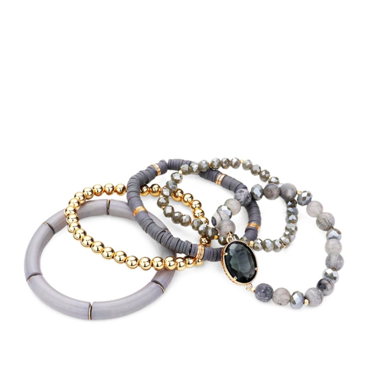 VANE COLLECTION - Pulsera para mujer stretch de 5 piezas por separado diseño victoriano cristales en tono gris