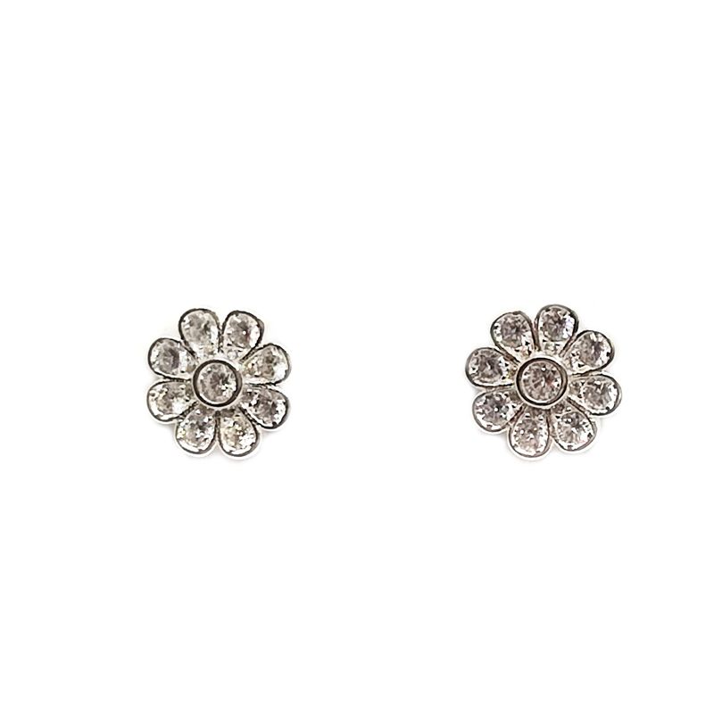 ANDREA COGGIOLA JOYAS - Aros Flor Margarita Circón Plata Fina 925