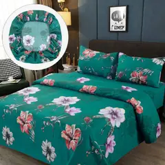 GENERICO - Sabana Premium Algodón 2.5 Plaza King - Turquesa Flores