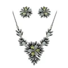 VANE COLLECTION - Collar conjunto con aros broche omega mujer corto baño rodio y cristal