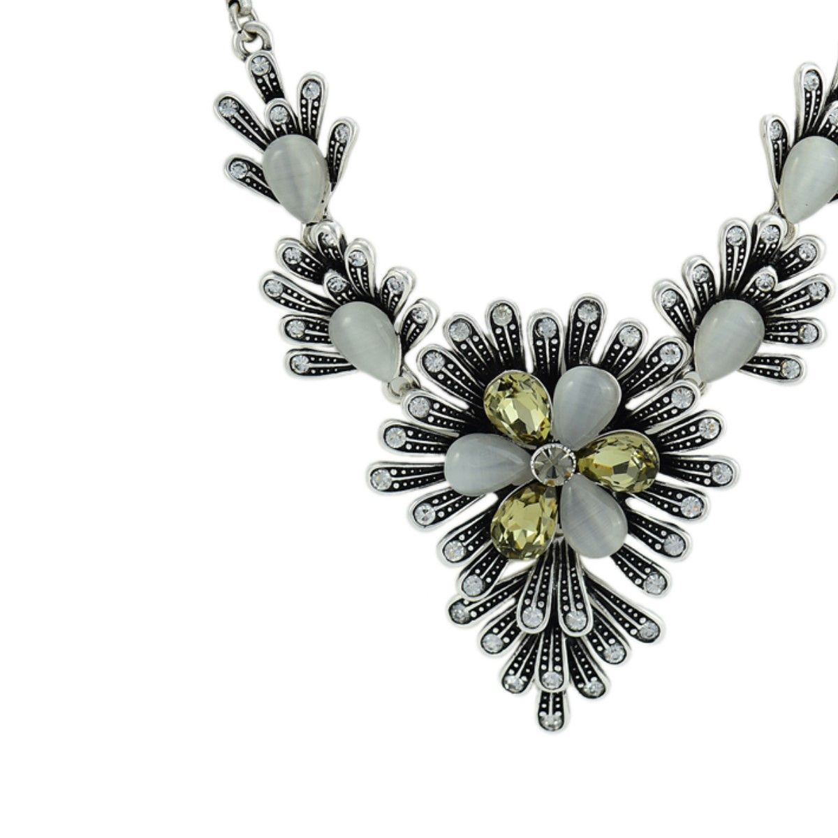 VANE COLLECTION - Collar para mujer cadena conjunto con aros broche omega y colgante corto baño rodio y cristal