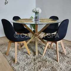 CORI CORI - Comedor Mesa Warwick 120cm + 4 Sillas Capitonne Velvet Negro