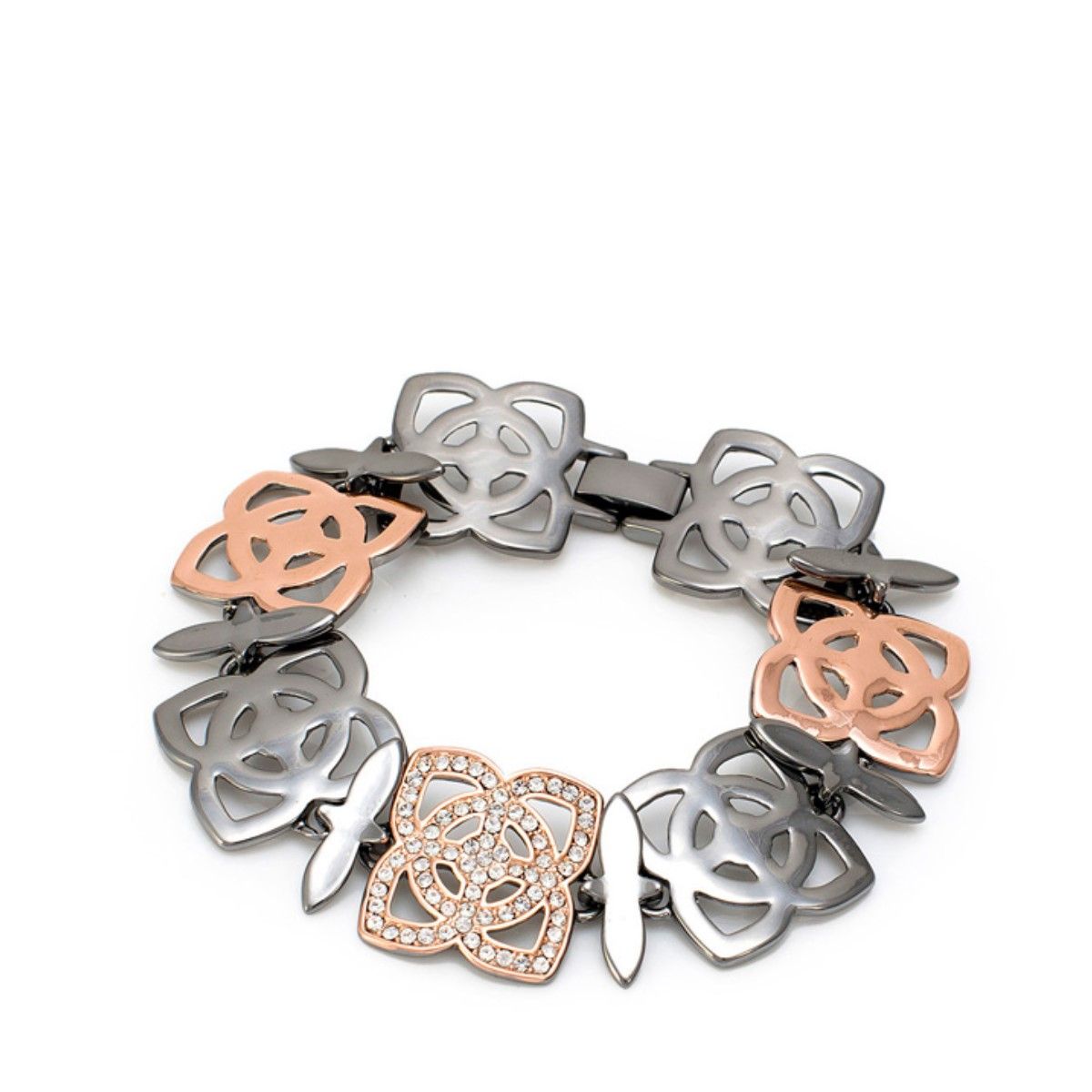 VANE COLLECTION - Pulsera para mujer fina de eslabones en forma de flores con baño de oro rosado y circones