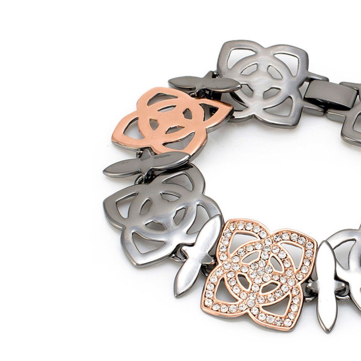 VANE COLLECTION - Pulsera para mujer fina de eslabones en forma de flores con baño de oro rosado y circones