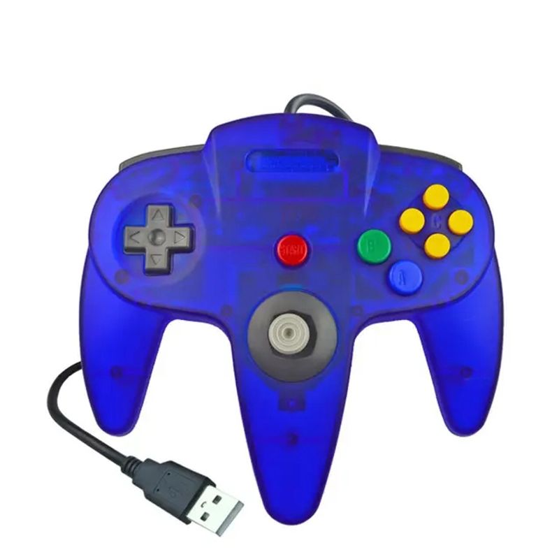 CORRERREY - Mando con cable USB N64 Joystick clásico PC Mac Azul transparente