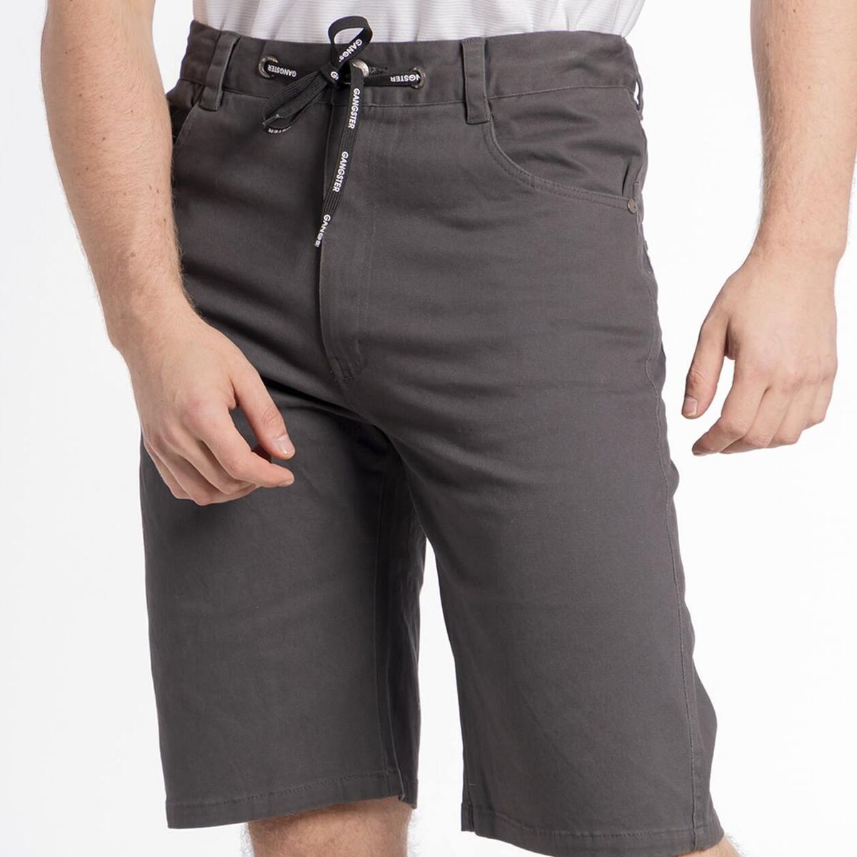 GANGSTER - Short Canvas Bermudas Knee Gris Gangster