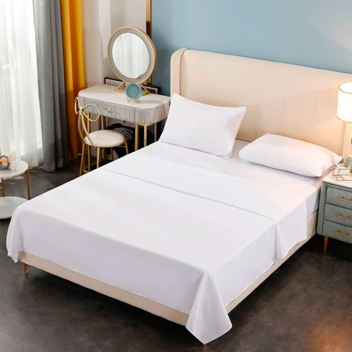 GENERICO - Juego De Sabana Premium Algodon 188 Hilos 2.5 Plazas Blanca