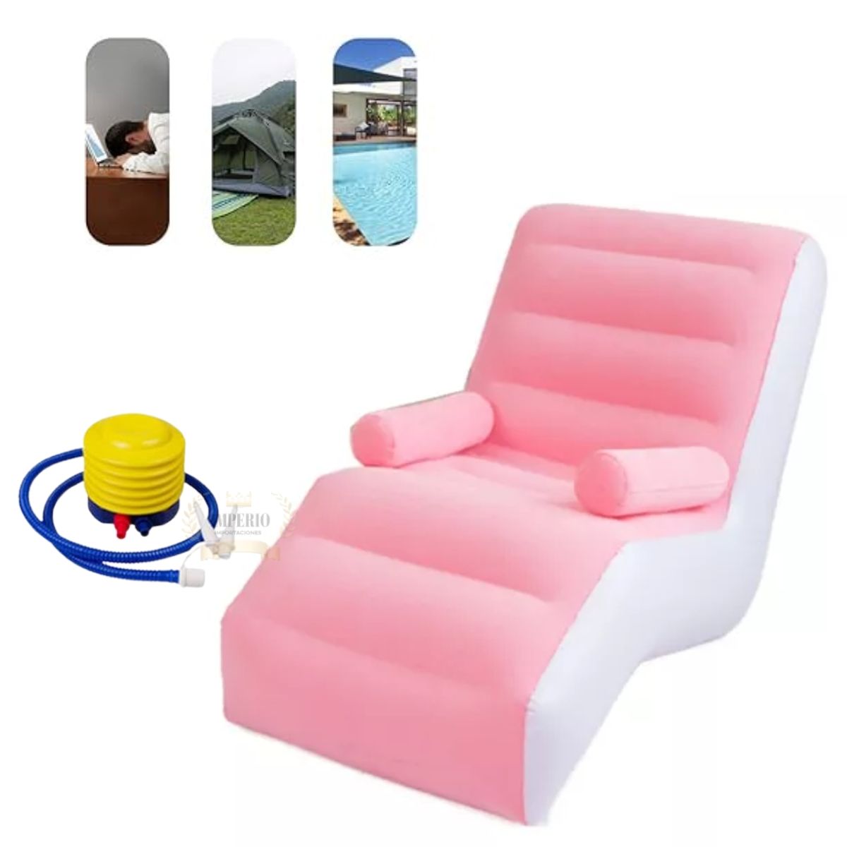 GENERICO - Sofá sillón inflable liso ROSADO con Inflador