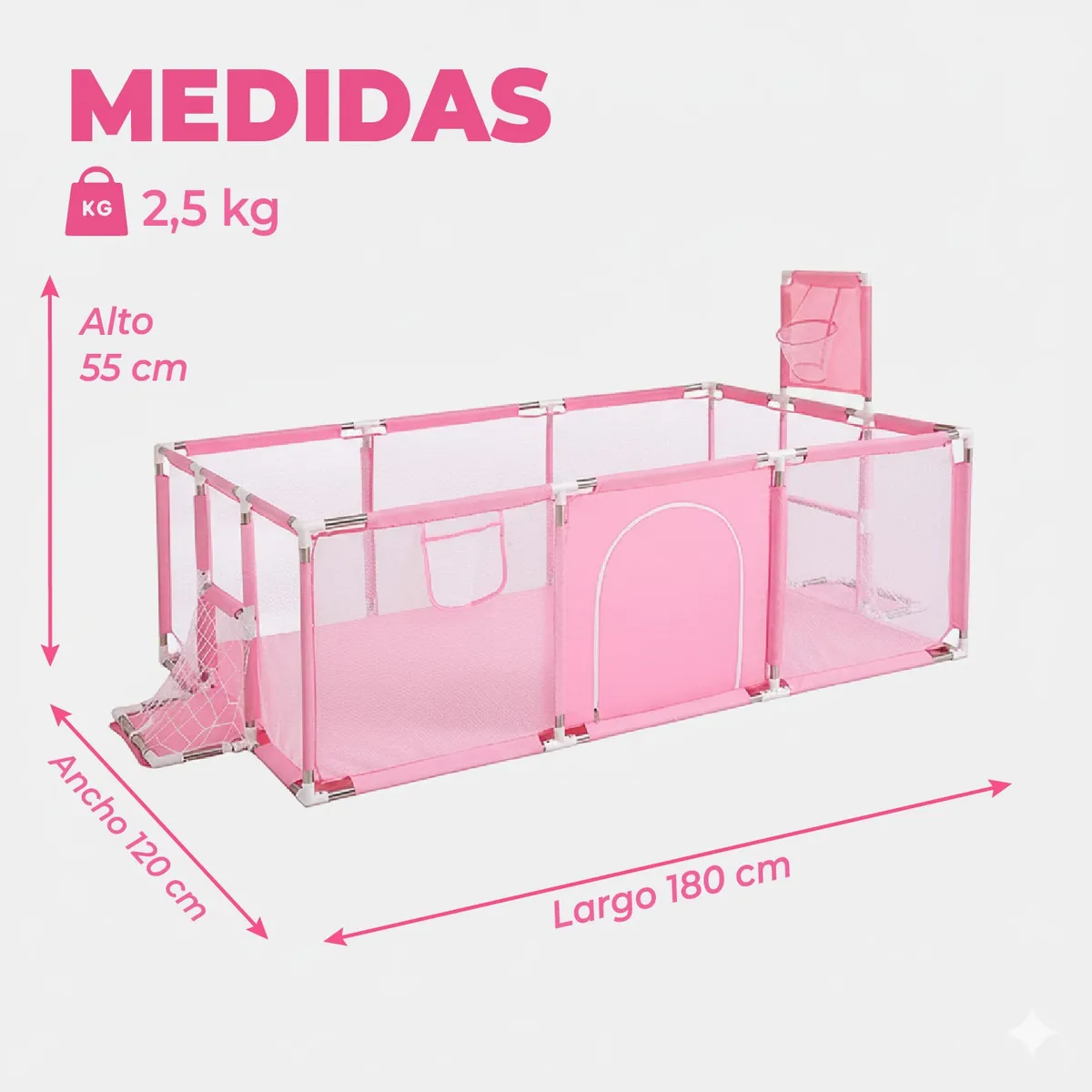 MON PETIT - Corral Seguridad Bebes 180 Cm. con Aro Rosado pastel