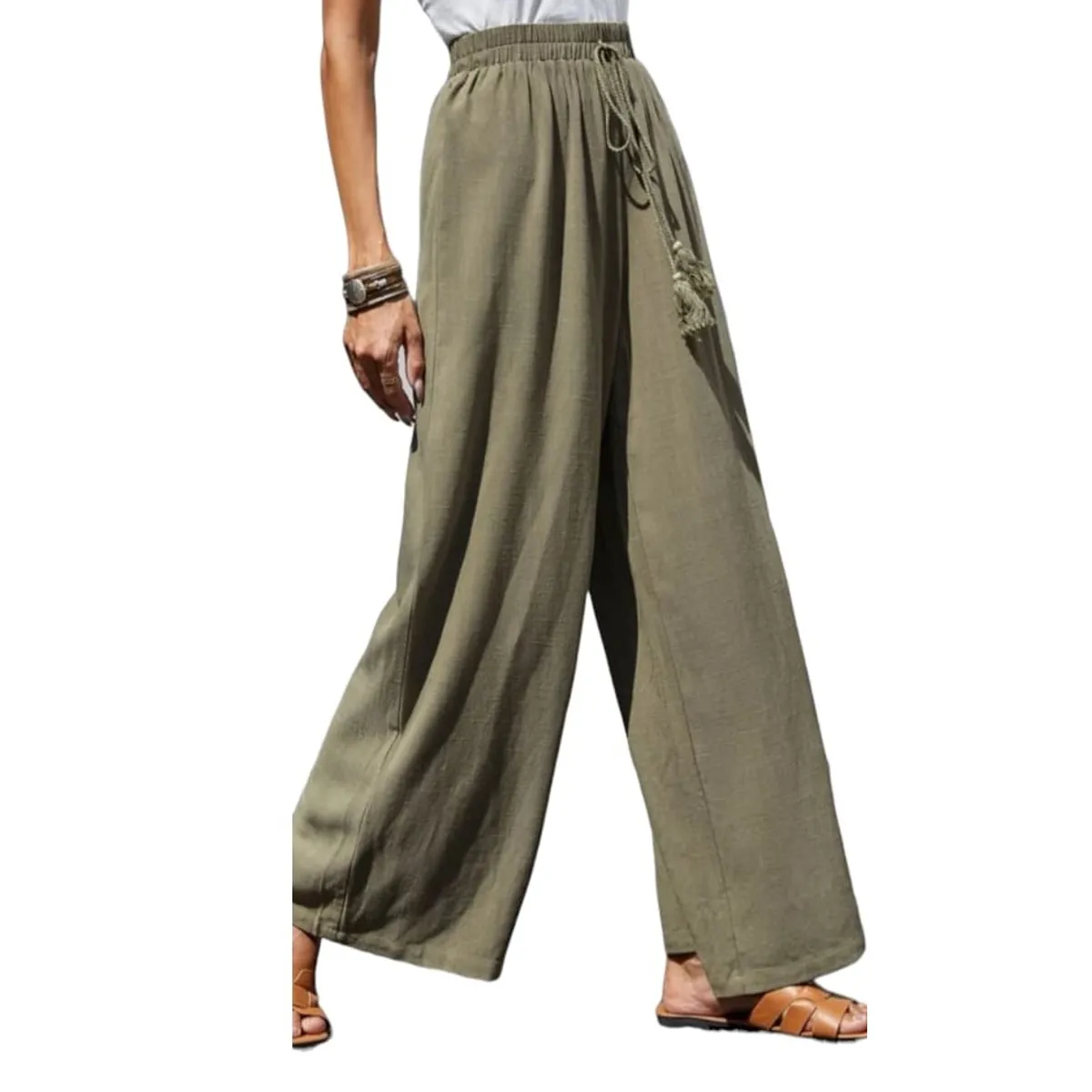 AGW - Pack 3 Pantalones Mujer Lino Colores Surtidos