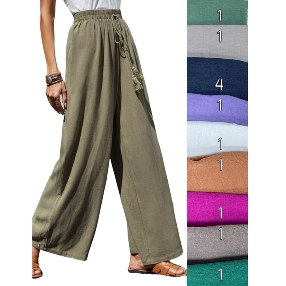AGW - Pack 3 Pantalones Mujer Lino Colores Surtidos