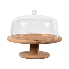 OU - Porta Torta 27,5 cm Con Tapa y Pedestal Bambú - Turquesa