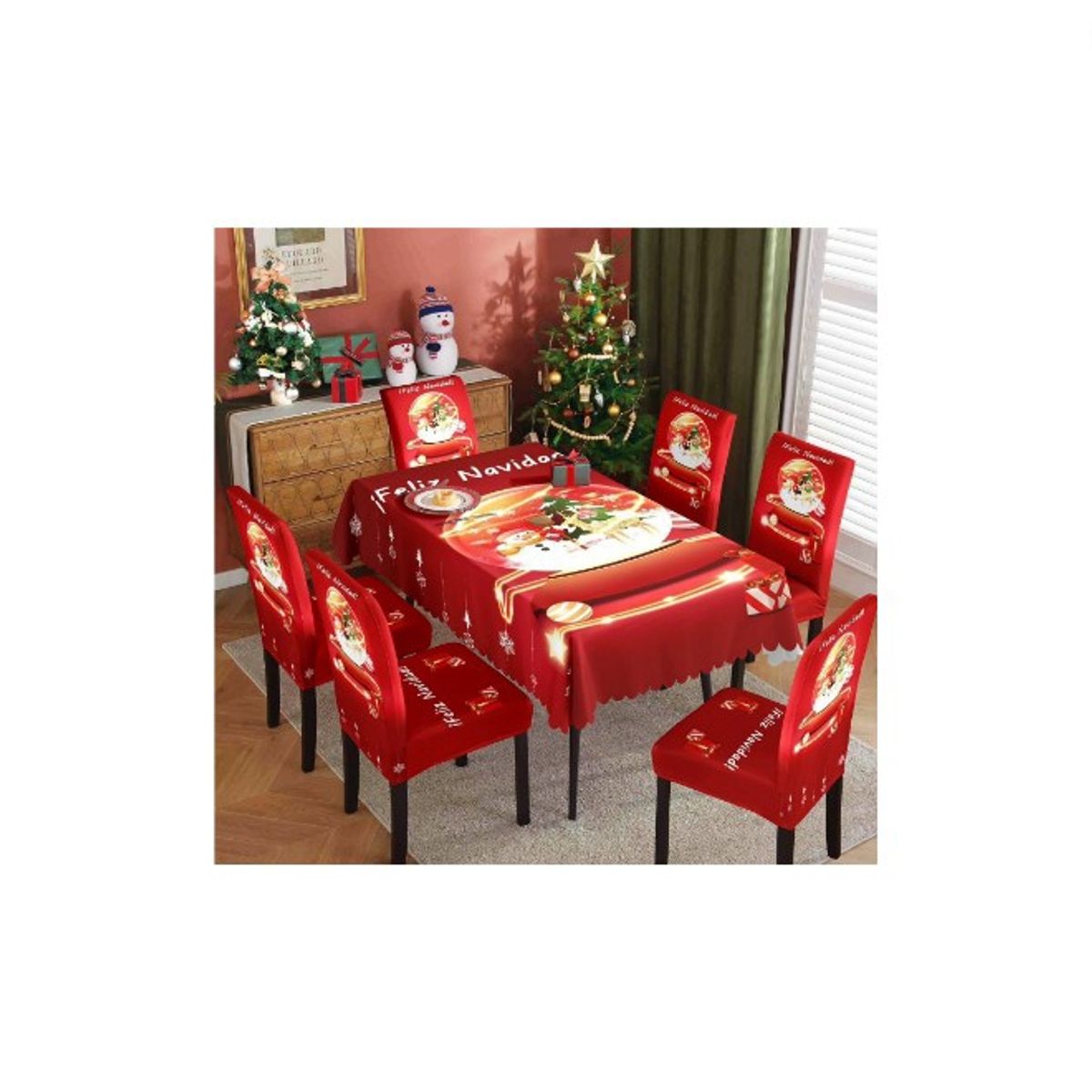 GENERICO - Navidad Set Mantel + 6 Fundas De Sillas impermeable