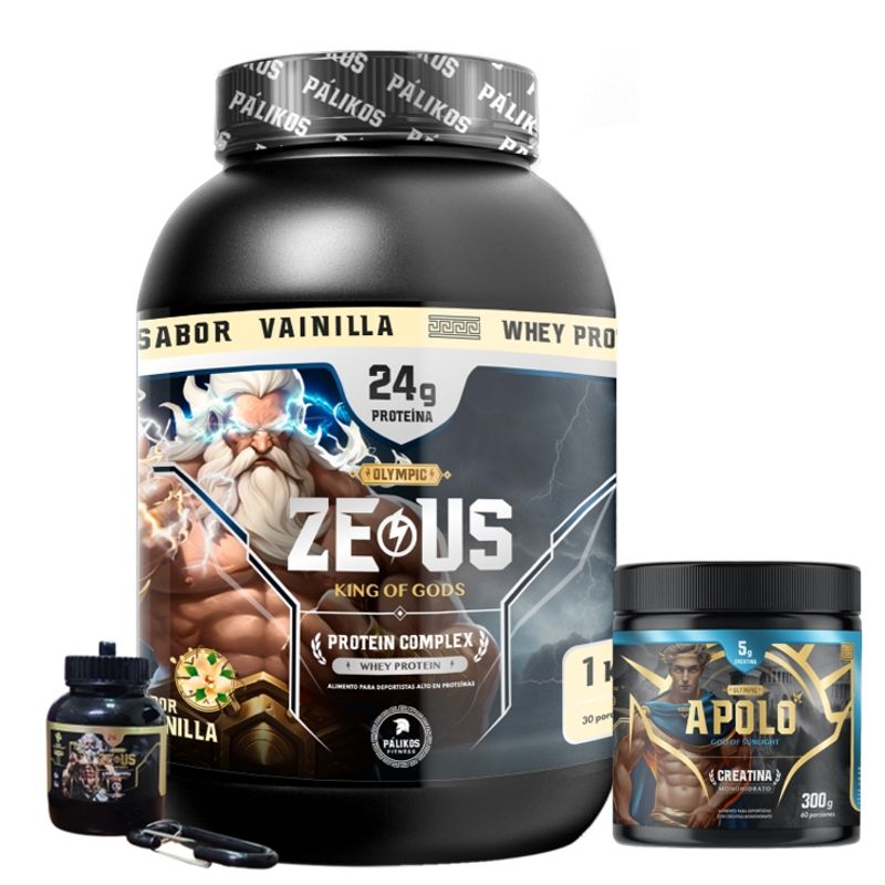 PALIKOS FITNESS - Proteina Zeus Complex 1kg Vainilla  Creatina 300g  Minibottle