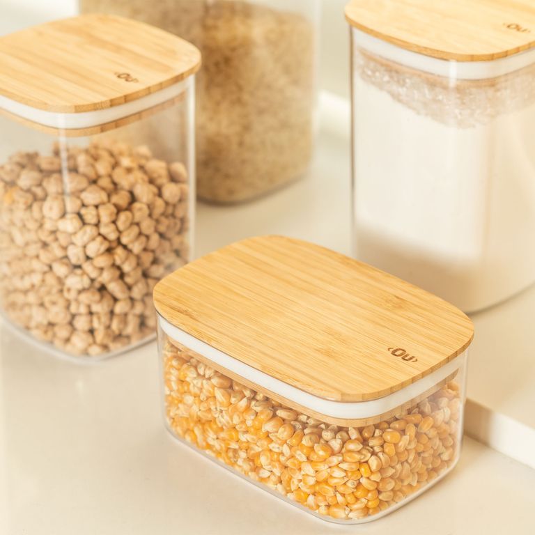 Contenedor Hermetico Rectangular con Tapa de Bambu Keep 0,65 lt Transparente