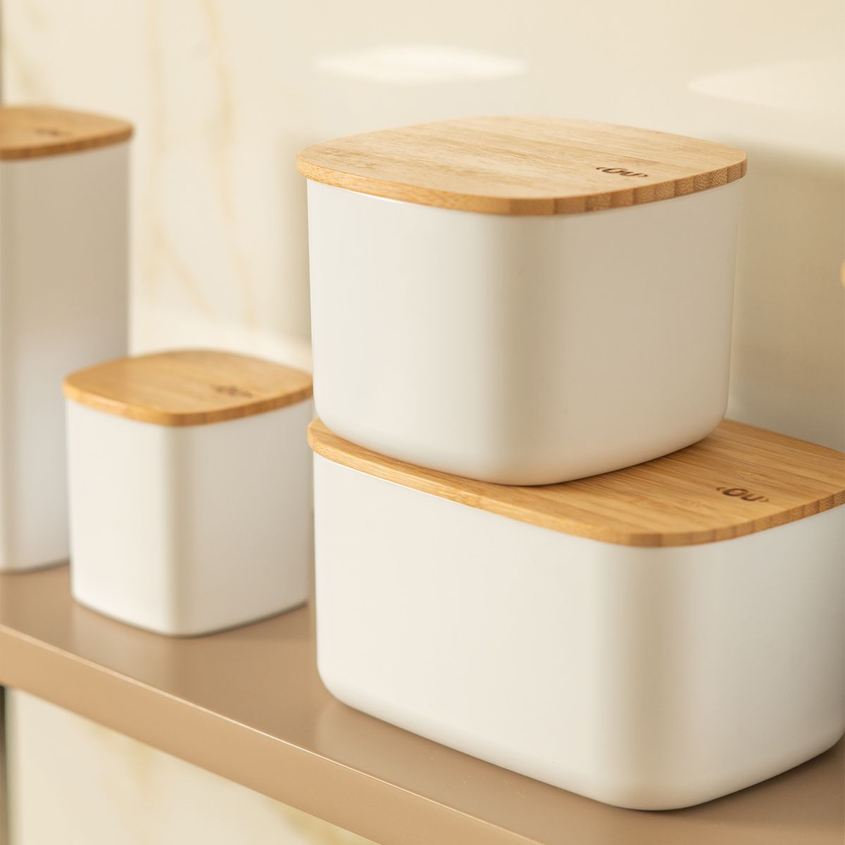 OU - Contenedor Hermético Rectangular con Tapa de Bambú Keep 0,65 lt Blanco Ou OU