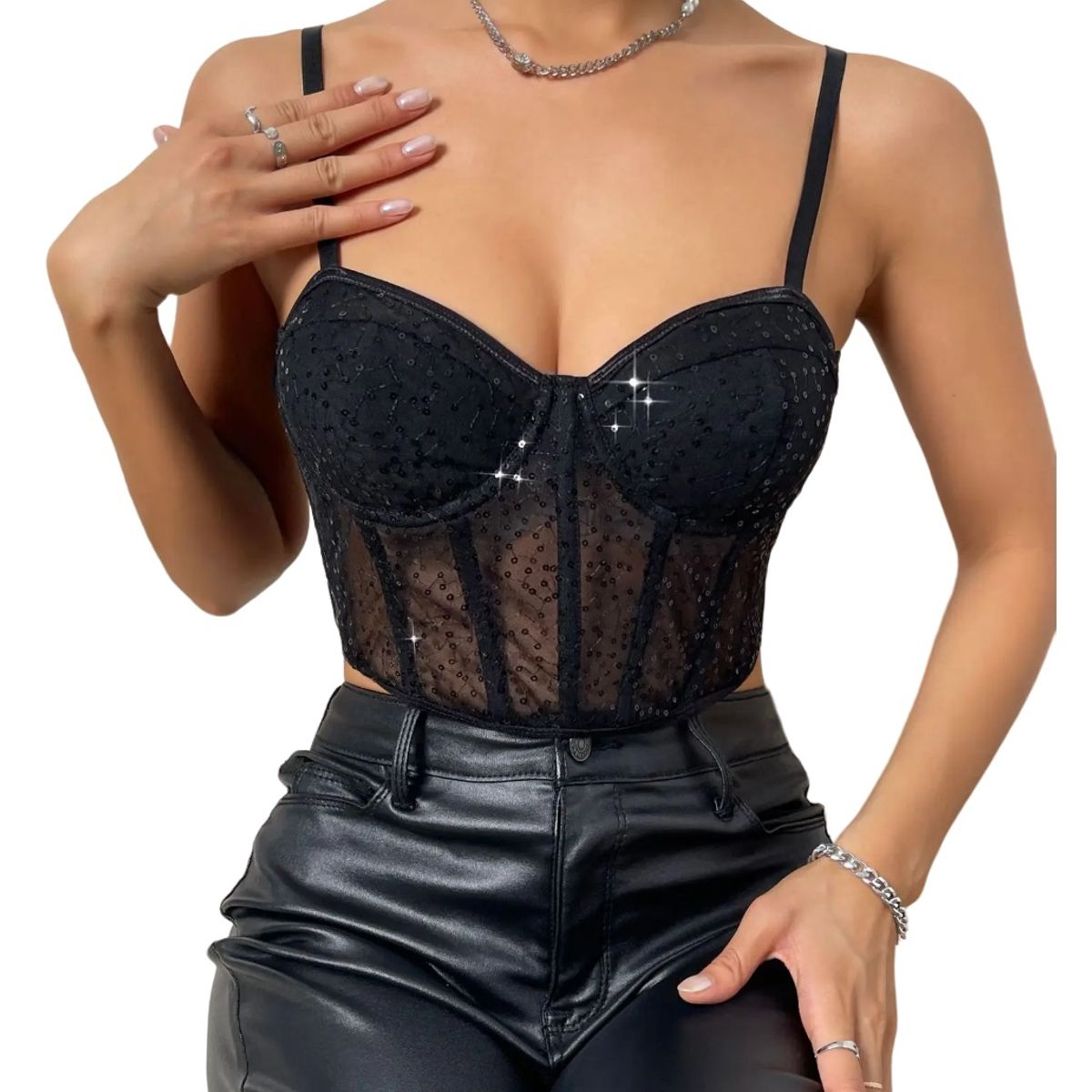 GARSIL - Crops Top Corto Con Tirantes Para Mujer - Lentejuelas - Brillos