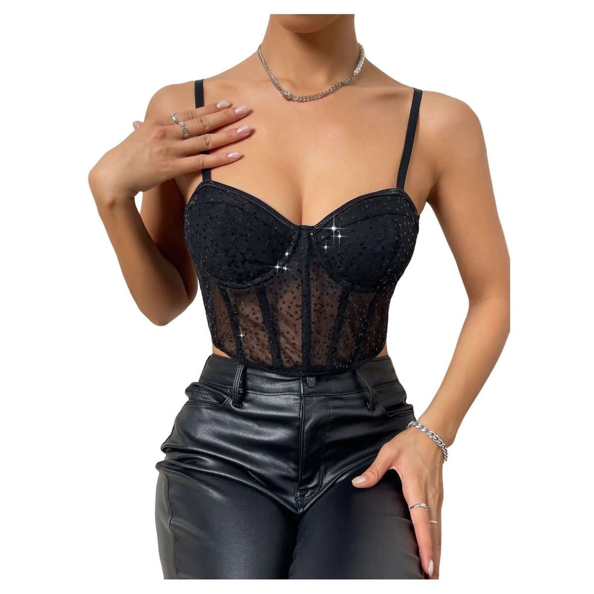 GARSIL - Crops Top Corto Con Tirantes Para Mujer - Lentejuelas - Brillos