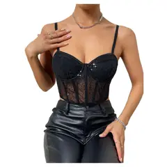 GARSIL - Crops Top Corto Con Tirantes Para Mujer - Lentejuelas - Brillos
