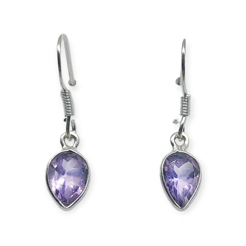 ANDREA COGGIOLA JOYAS - Aros Gota Amatista Facetada Gancho Plata Fina 925