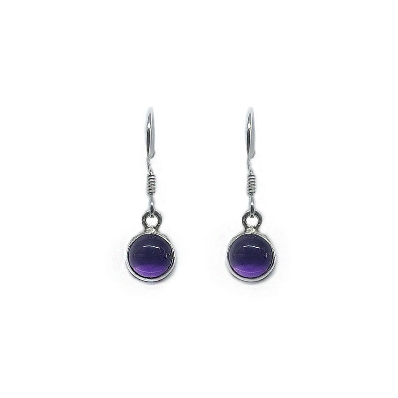 ANDREA COGGIOLA JOYAS - Aros Amatista Redondo 7mm Gancho Plata Fina 925
