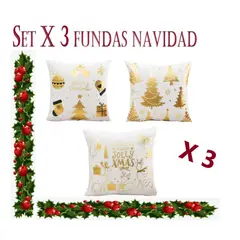 ALMA & DECO - Set X 3 Fundas Cojín Navidad Bco. Dorado Modelos N°2 45x45 Cm.