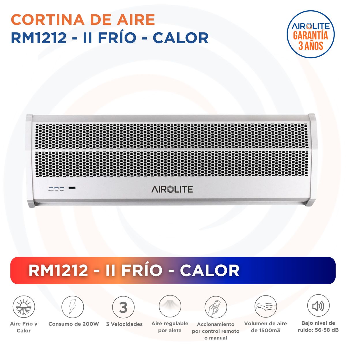 Cortina de Aire Airolite RM1212 - II frío-calor, marca AIROLITE - Foto 2