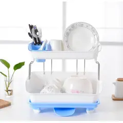 GENERICO - Secador Escurridor De Loza Platos 2 Niveles Azul