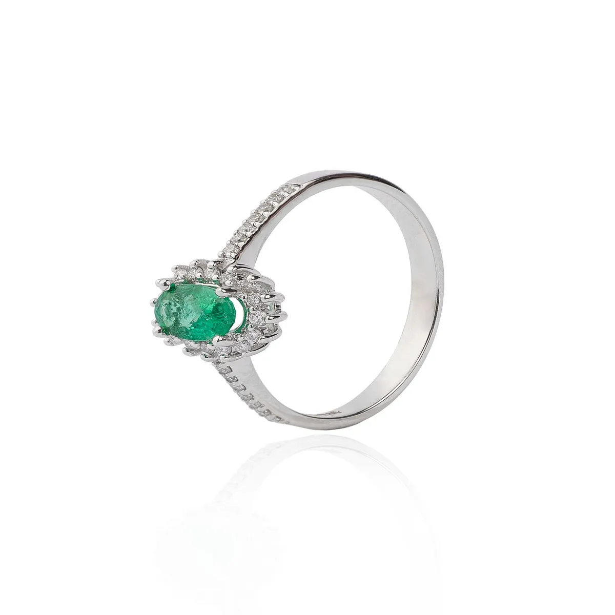 JB JOYAS BARON - Anillo Oro Blanco 18kt Diamantes 19 Pts y 23 Pts Esmeralda