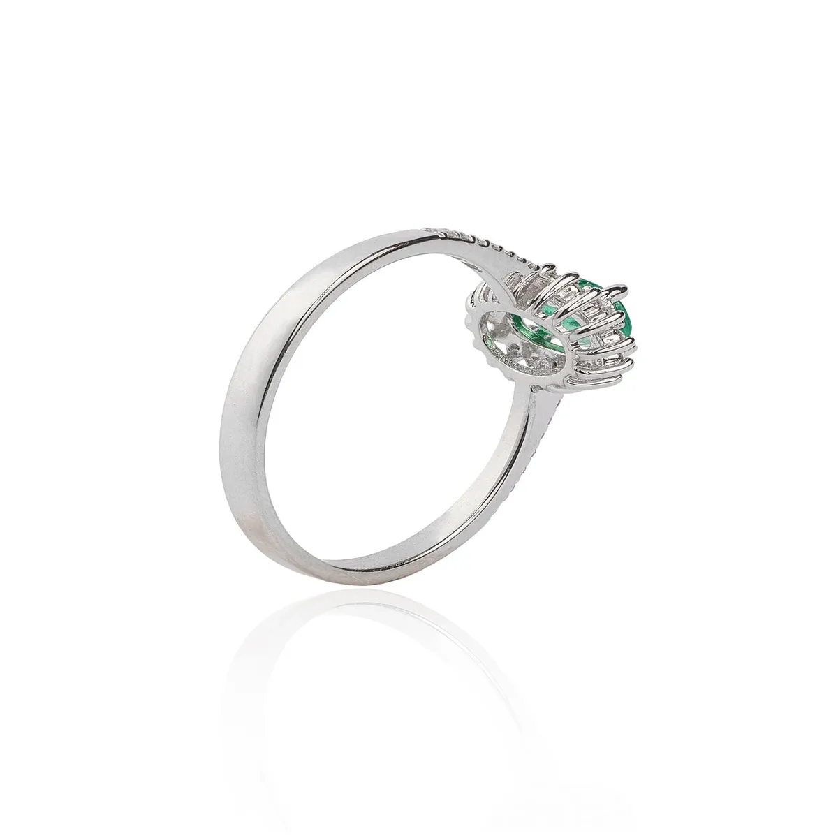 JB JOYAS BARON - Anillo Oro Blanco 18kt Diamantes 19 Pts y 23 Pts Esmeralda