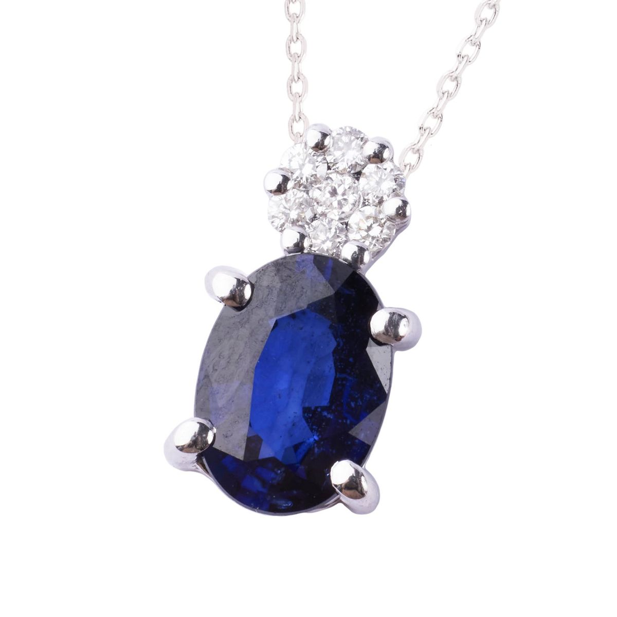 JB JOYAS BARON - Collar Oro Blanco 18kt Diamantes 6Pts y 92 Pts Zafiro