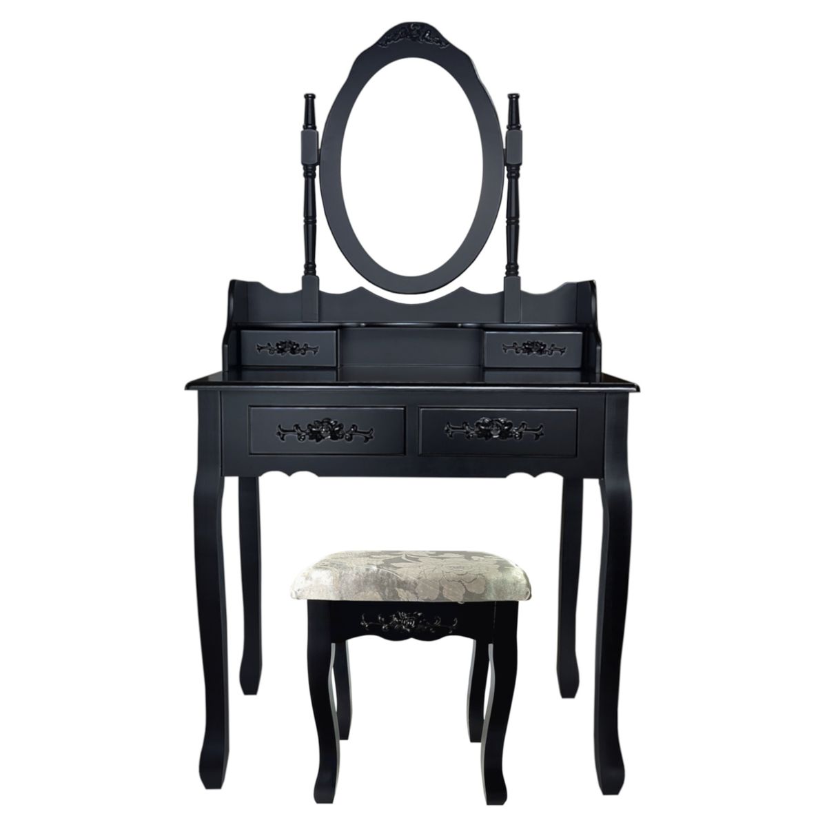 LOVEN - Tocador Dormitorio Clásico Bree 4dw Negro Con Piso