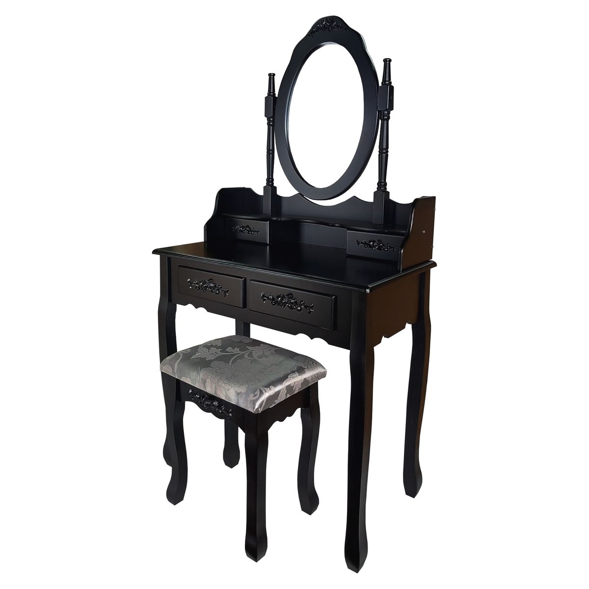 LOVEN - Tocador Dormitorio Clásico Bree 4dw Negro Con Piso