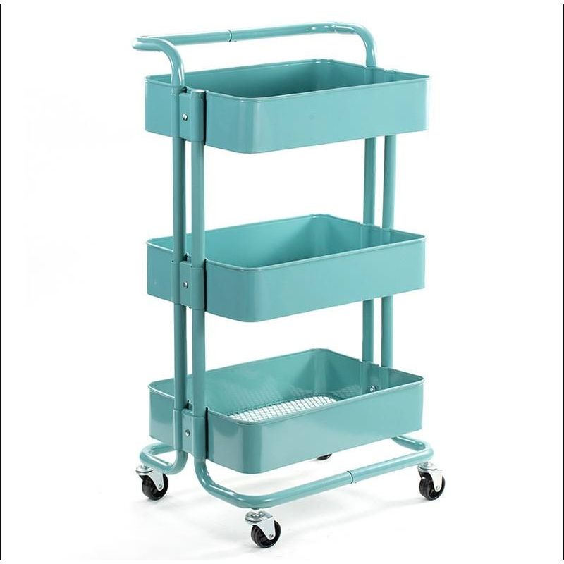 GENERICO - CARRITO ORGANIZADOR ESTANTE 3 NIVELES VERDE CON RUEDAS