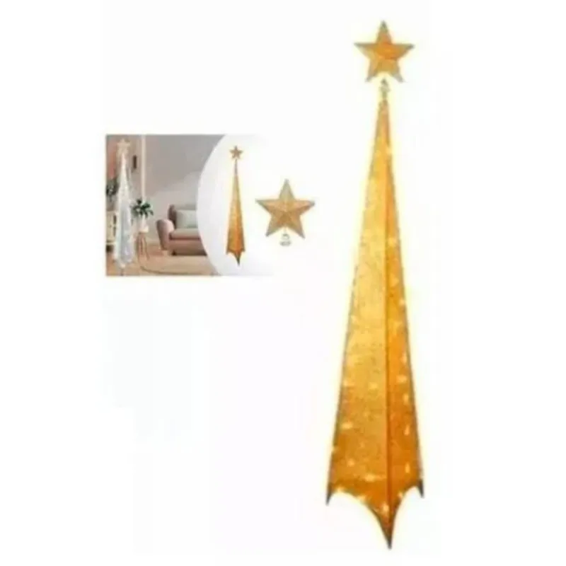 GENERICO - Arbol de navidad con Luz LED Piramide Dorado 150cm