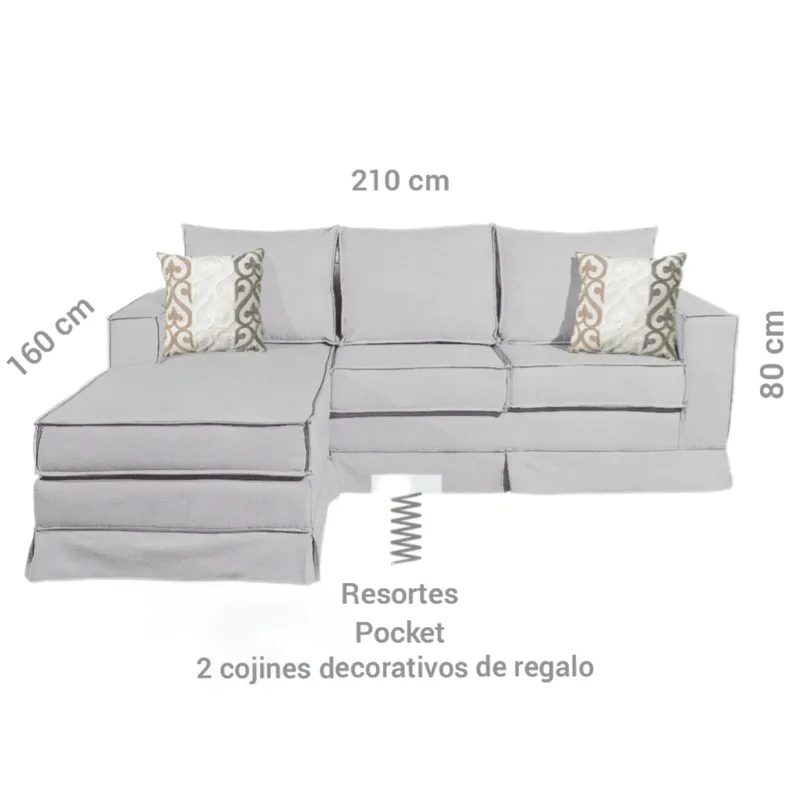 MUNDO LIVING - Seccional Siena Gris claro con sistema de Resortes pocket