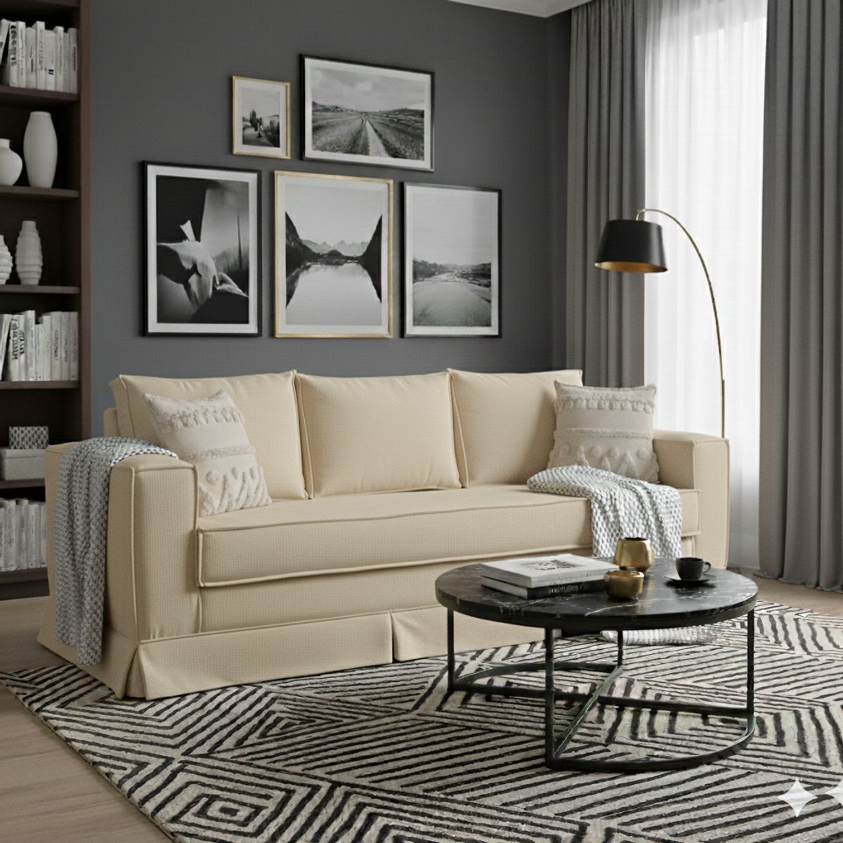 MUNDO LIVING - Sofa 3 cuerpos con resortes pocket Siena Beige claro