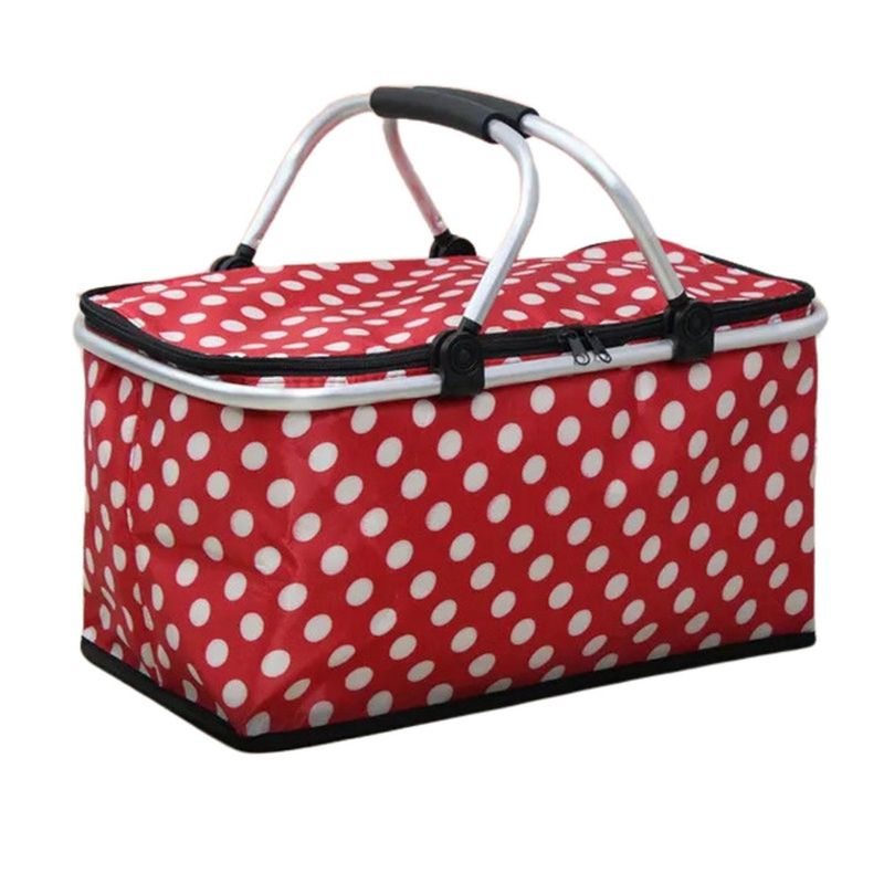 AUCKLAND OUTDOOR - Bolso Termico Plegable Puntos Rojos Cooler Canasta Picnic
